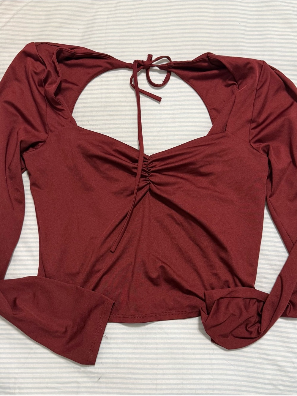 Long-Sleeve Tie-Back Blouse in Wine